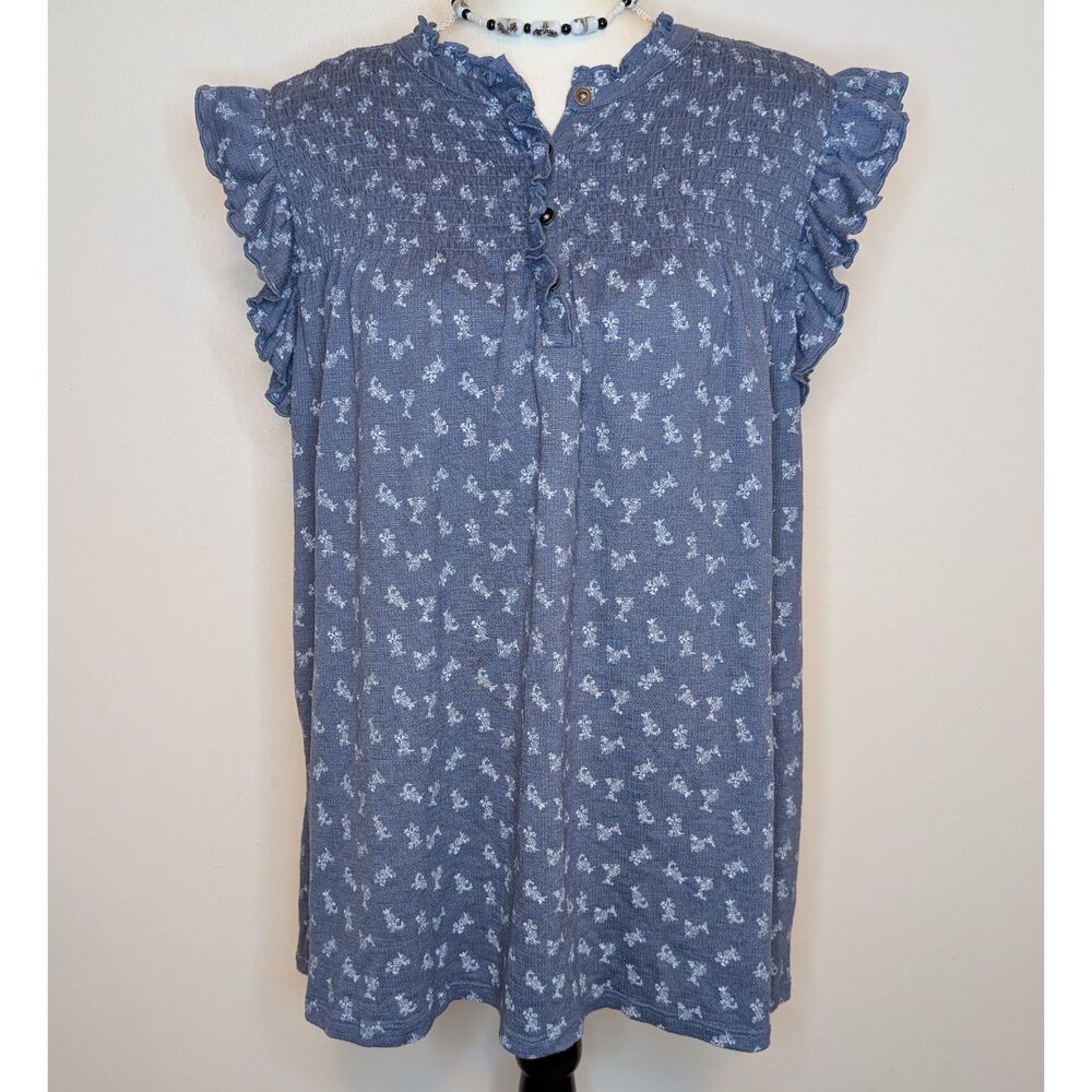 Matilda Jane Blue Floral Smocked Flutter Sleeve Ruffle Top XXL